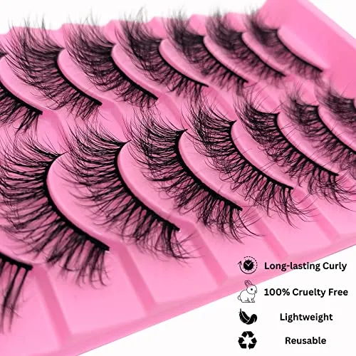 10 Pairs Fluffy Faux Mink Lashes Wispy Cat Eye False Eyelashes, Wispy Dramatic Lashes 20mm Long Lashes, Thick Volume Crossed Soft Curly Fake Lashes Lightweight Big Eye Lashes Pack(XZ09)