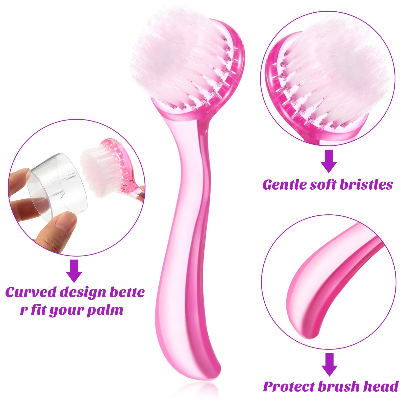 6 Pieces Facial Cleansing Brush Soft Bristle Facial Brush Scrub Exfoliating Facial Brush with Acrylic Handle, Face Wash Scrub Exfoliator Brush for Face Care Makeup Skincare Removal