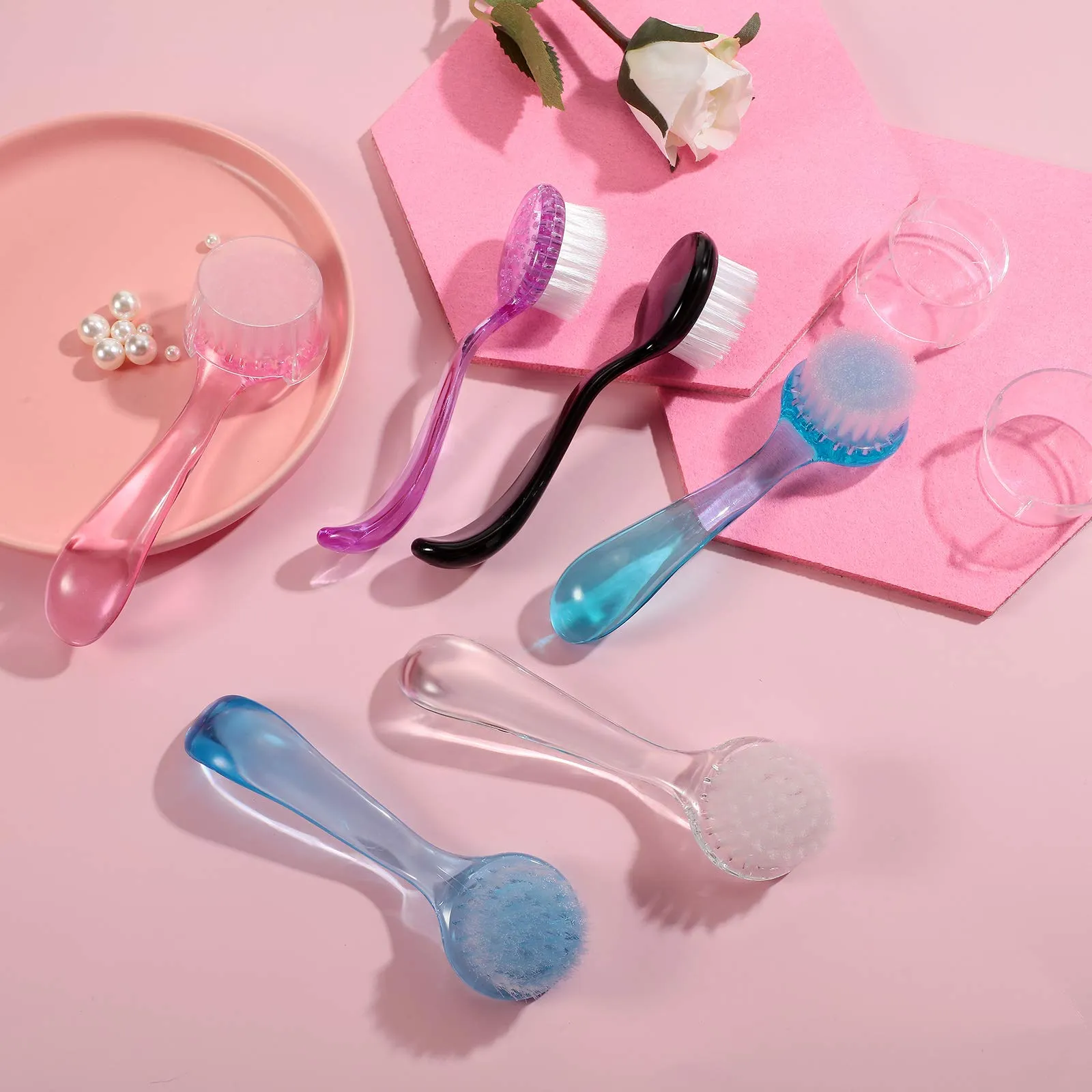 6 Pieces Facial Cleansing Brush Soft Bristle Facial Brush Scrub Exfoliating Facial Brush with Acrylic Handle, Face Wash Scrub Exfoliator Brush for Face Care Makeup Skincare Removal