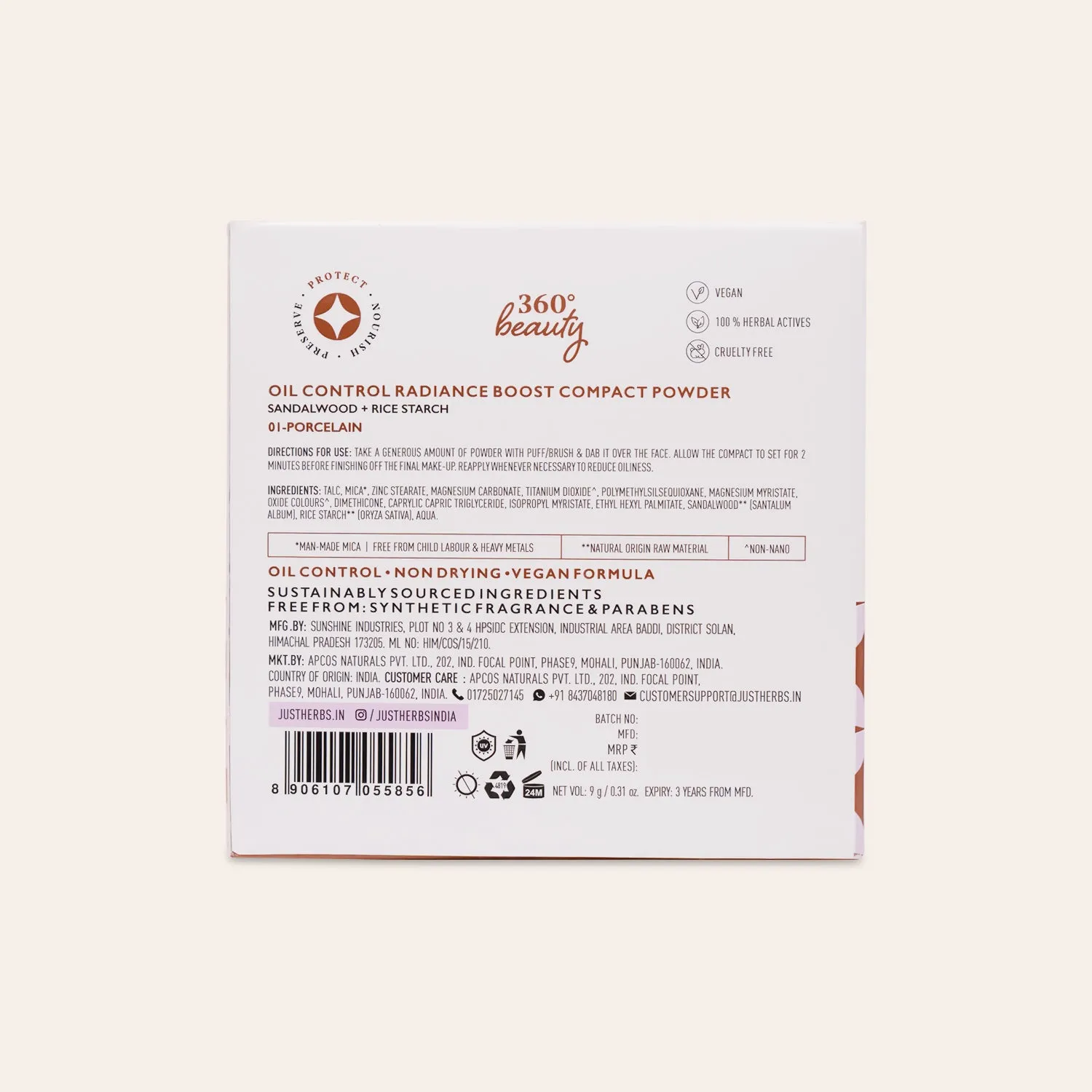 Copper - Oil Control Radiance Boost Compact Powder with Sandalwood & Rice Starch