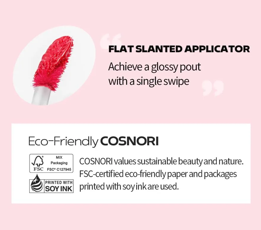COSNORI Flow Wave Lip Tint - Vegan Glassy Lip Gloss, Lightweight & Long-lasting, Plant-derived Oil Moisturizer (05 PUNCH)