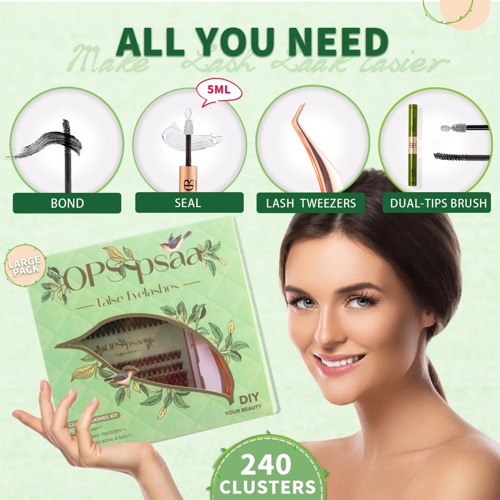 DIY Individual Lashes Clusters Kit,240pcs Lash Clusters Eyelash Extension Kit with Cluster Lash Glue and Lash Tweezer D Curl Lash Extension Kit False Eyelash Cluster Kit At Home(30D40D, 0.07D, 9-16mm)
