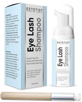 ESTETIST Eyelash Extension Shampoo & Brush - Gentle Aftercare Foaming Lash Cleanser Kit & Makeup Remover - For Home & Salon Use