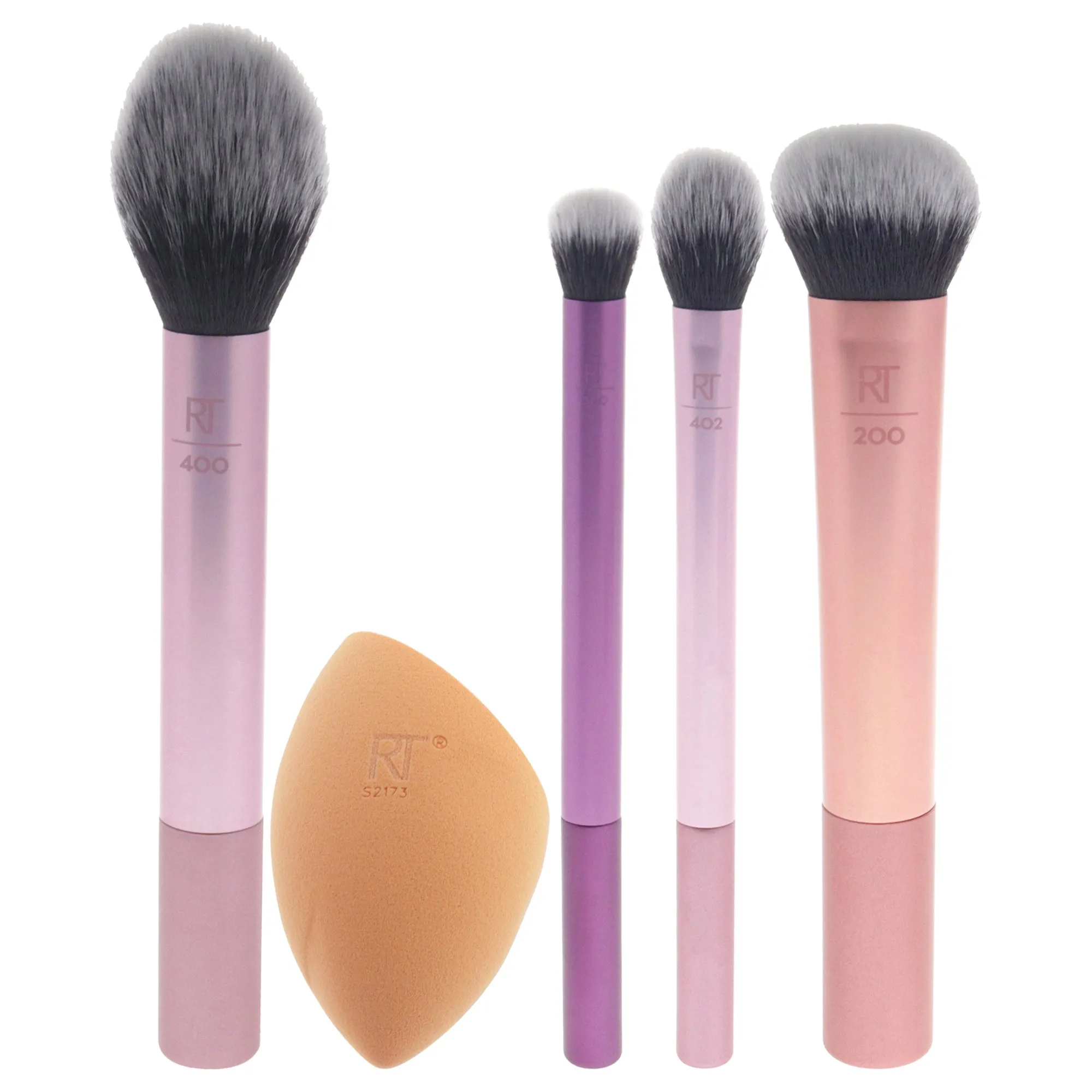 Everyday Essential Set by Real Techniques for Women - 5 Pc Blush Brush - 400, Miracle Complexion Sponge, Deluxe Crease Brush - 300, Setting Brush - 402, Expert Face Brush - 200
