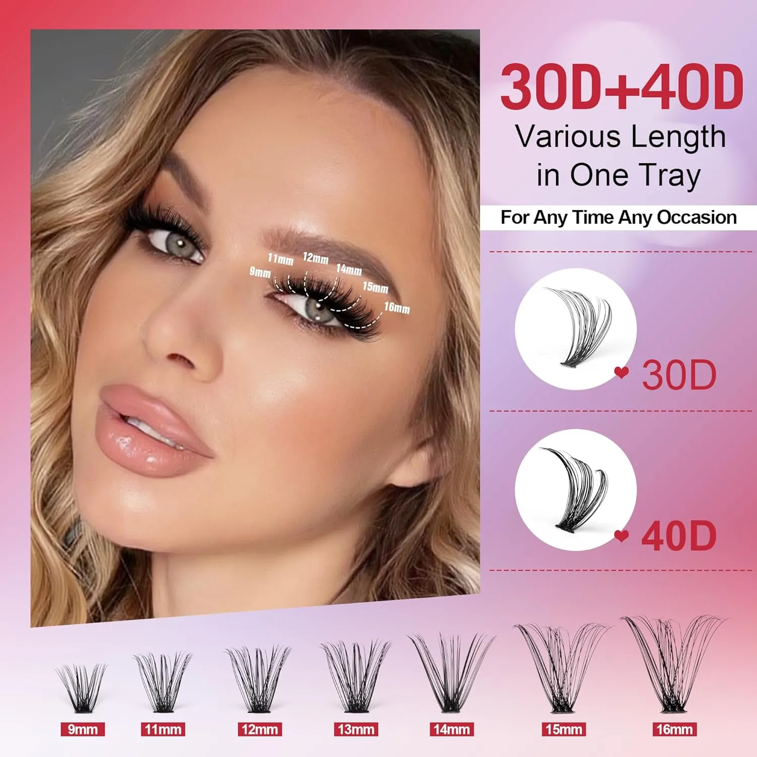 Lash Extension Kit: Individual Lash Clusters (9-16mm, 30D & 40D)