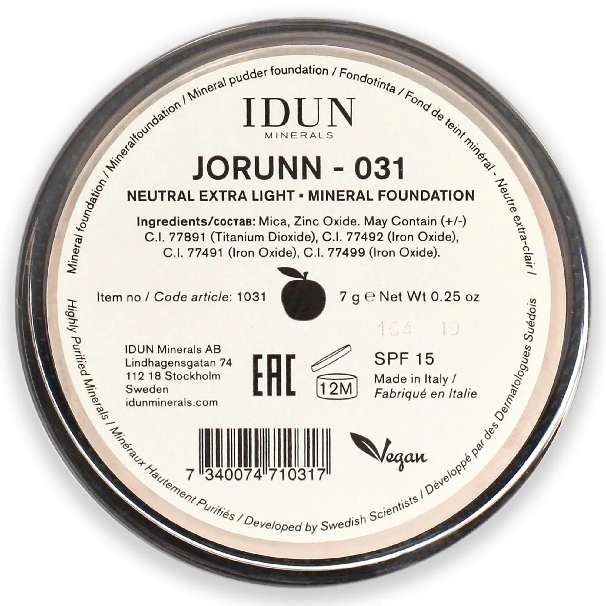 Mineral Powder Foundation SPF 15 - 031 Jorunn by Idun Minerals for Women - 0.25 oz Foundation