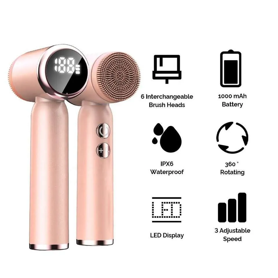 Rotating Waterproof Facial Cleansing Spin Roller Sonic Massager Cleaner Brush Silicone Electric Face Brush Cleanser