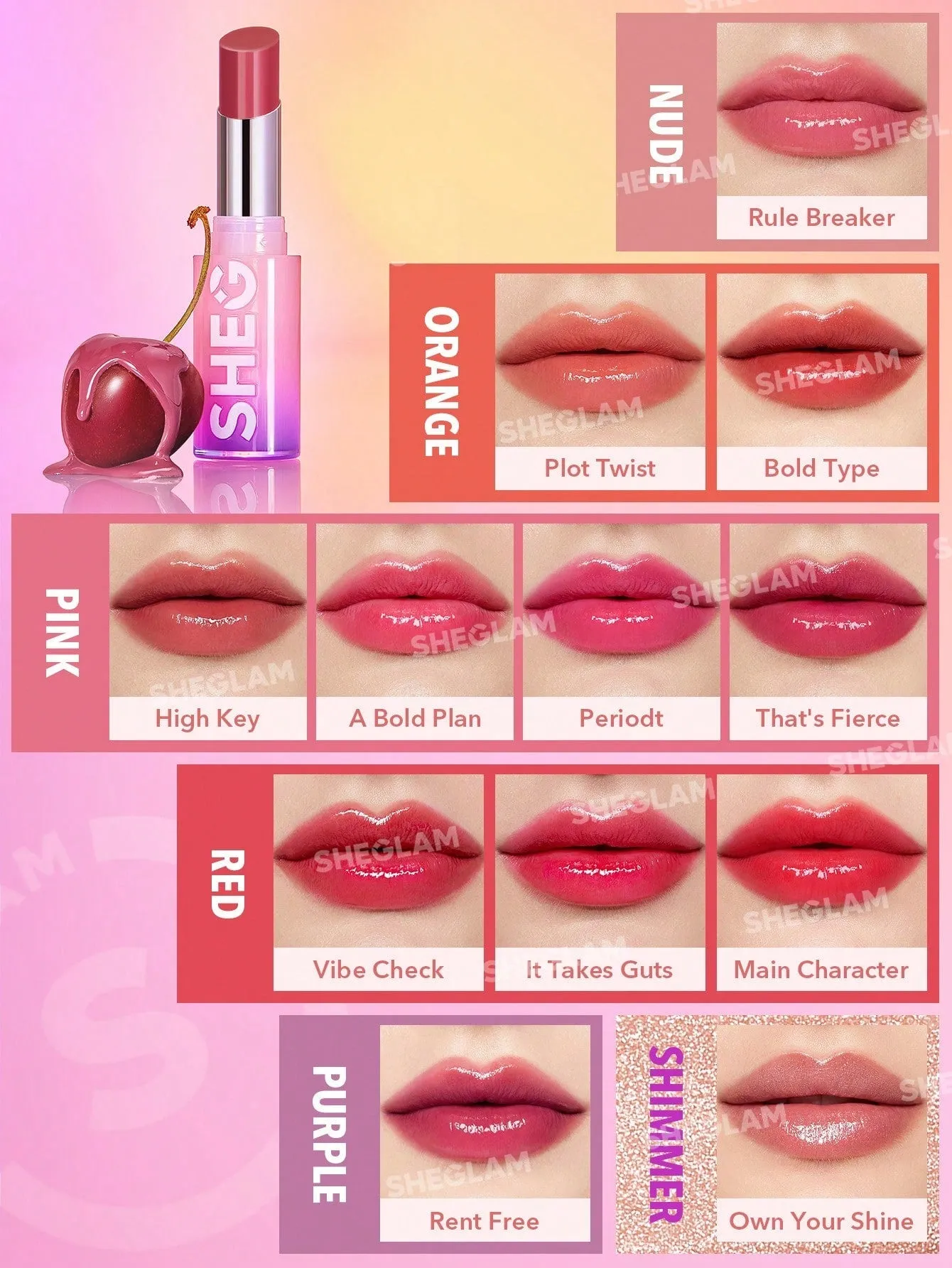 SHEGLAM Mirror Kiss High-Shine Lipstick-Own Your Shine